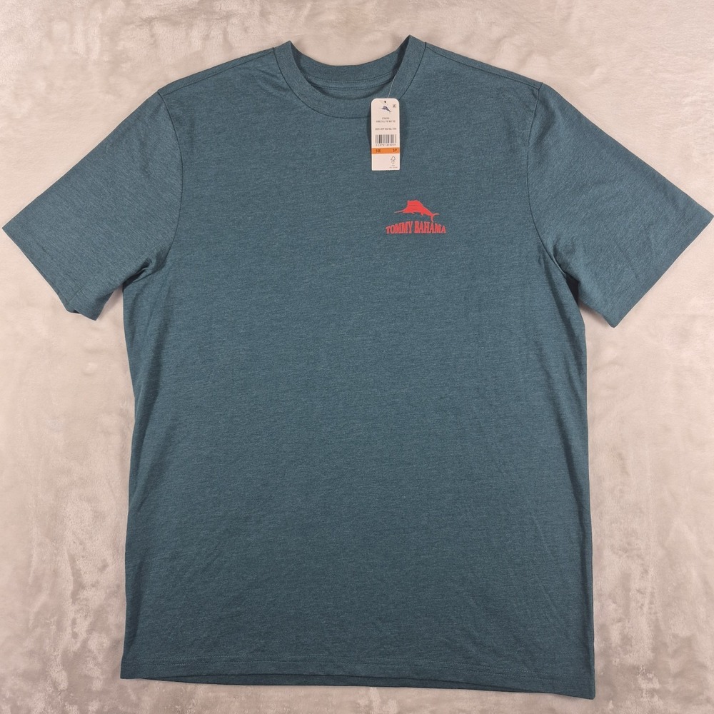 Tommy Bahama Jungle All The Way Tee Men's Small Deep Seal Teal Short Sleeve NWT